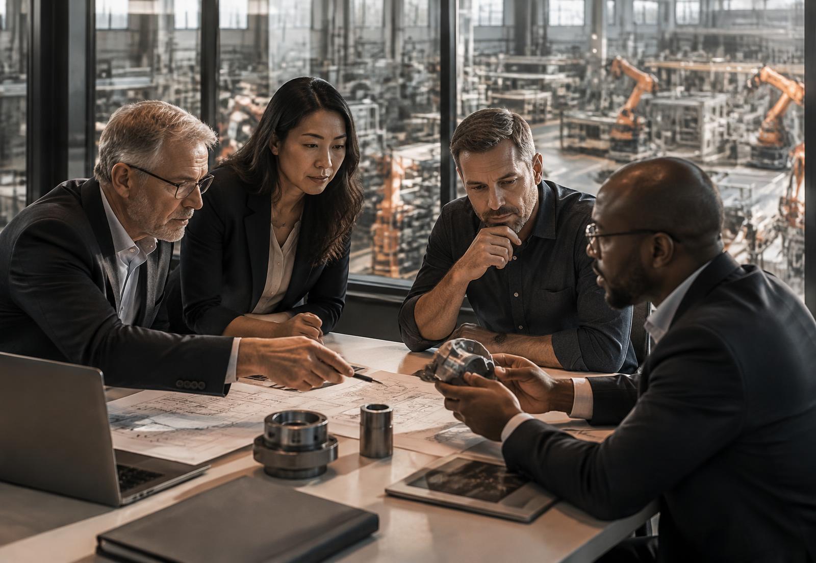 Professionnels analysant une solution industrielle